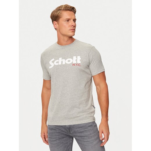 SCHOTT N.Y.C. T-Shirt TSLOGO Szary Regular Fit ze sklepu MODIVO w kategorii T-shirty męskie - zdjęcie 182608289