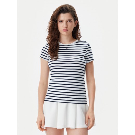 Tommy Jeans T-Shirt Essential DW0DW17383 Granatowy Slim Fit ze sklepu MODIVO w kategorii Bluzki damskie - zdjęcie 182608599