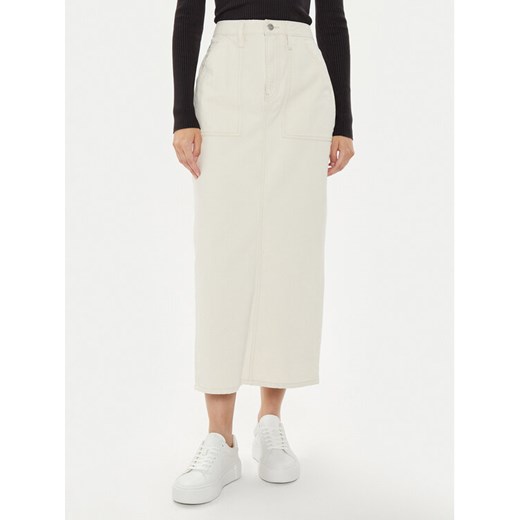 Calvin Klein Jeans Spódnica jeansowa J20J223886 Écru Regular Fit ze sklepu MODIVO w kategorii Spódnice - zdjęcie 182609467
