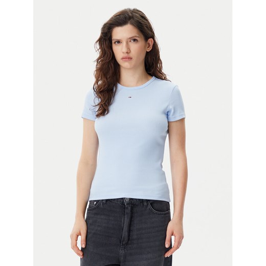 Tommy Jeans T-Shirt Essential DW0DW17383 Błękitny Slim Fit ze sklepu MODIVO w kategorii Bluzki damskie - zdjęcie 182609647