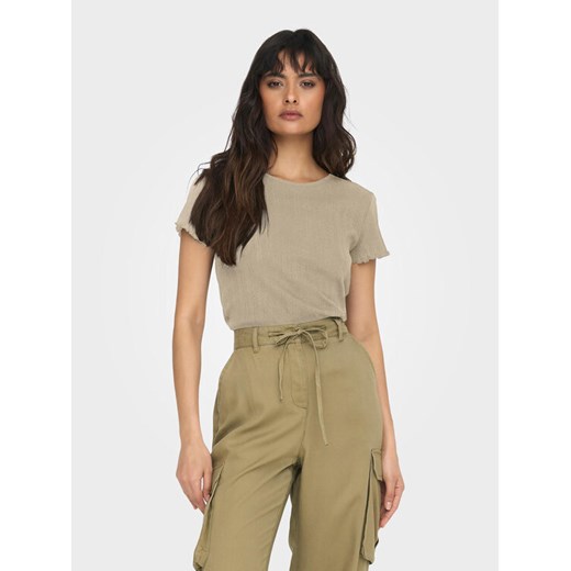 ONLY T-Shirt Carlotta 15256154 Beżowy Tight Fit ze sklepu MODIVO w kategorii Bluzki damskie - zdjęcie 182609759