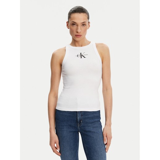 Calvin Klein Jeans Top Monologo J20J225301 Biały Slim Fit ze sklepu MODIVO w kategorii Bluzki damskie - zdjęcie 182610477