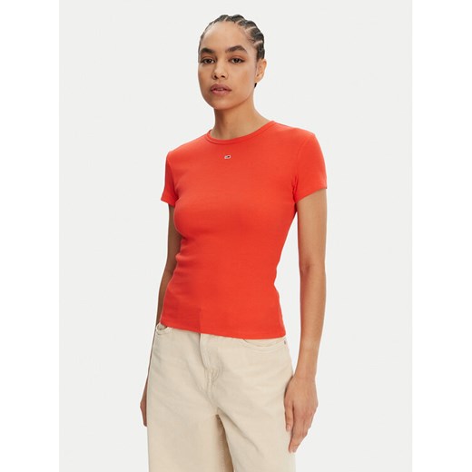 Tommy Jeans T-Shirt Essential DW0DW17383 Pomarańczowy Slim Fit ze sklepu MODIVO w kategorii Bluzki damskie - zdjęcie 182611485