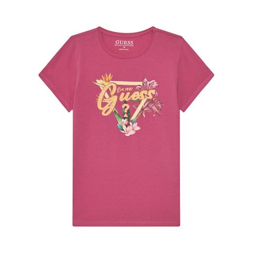 Guess T-Shirt J5GI16 K6YW4 Różowy Regular Fit ze sklepu MODIVO w kategorii Bluzki dziewczęce - zdjęcie 182611486