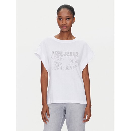 Pepe Jeans T-Shirt Lira PL505996 Biały Regular Fit ze sklepu MODIVO w kategorii Bluzki damskie - zdjęcie 182611619