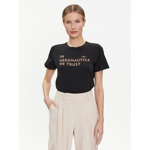 Aeronautica Militare T-Shirt 241TS2233DJ510 Czarny Regular Fit ze sklepu MODIVO w kategorii Bluzki damskie - zdjęcie 182612256