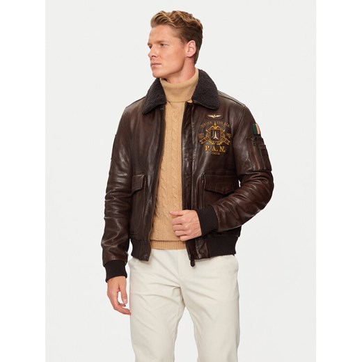 Aeronautica Militare Kurtka skórzana 242PN952PL147 Brązowy Regular Fit ze sklepu MODIVO w kategorii Kurtki męskie - zdjęcie 182612257