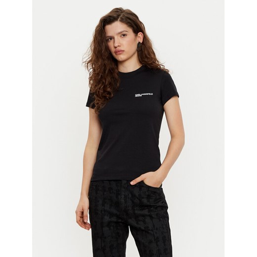 Karl Lagerfeld Jeans T-Shirt A1W17004 Czarny Slim Fit ze sklepu MODIVO w kategorii Bluzki damskie - zdjęcie 182612408