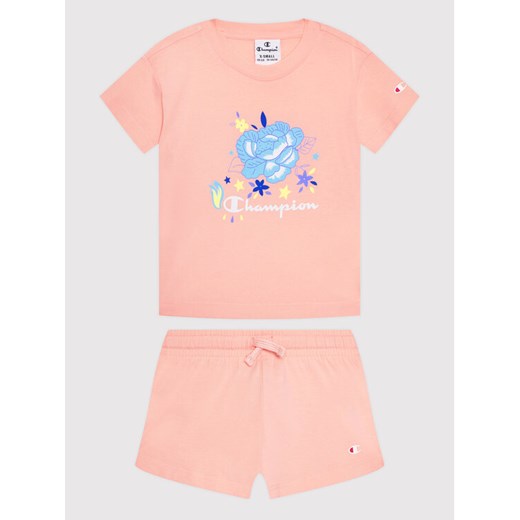 Champion Komplet t-shirt i szorty sportowe 404396 Różowy Custom Fit ze sklepu MODIVO w kategorii Komplety dziewczęce - zdjęcie 182612838