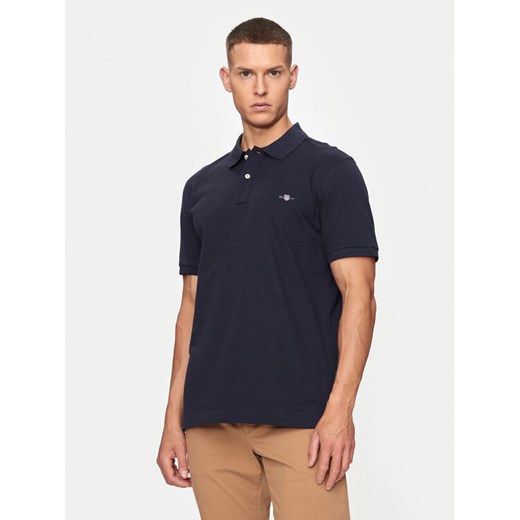 Gant Polo Shield 2220 Granatowy Slim Fit ze sklepu MODIVO w kategorii T-shirty męskie - zdjęcie 182612876