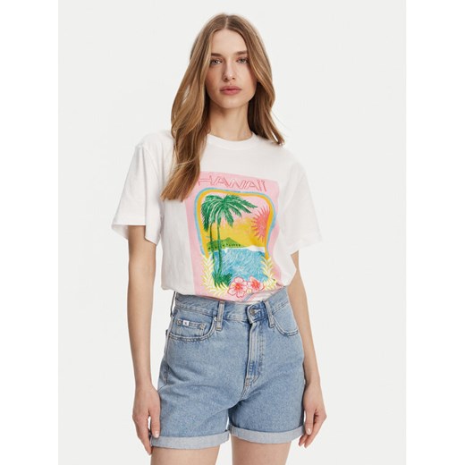 Roxy T-Shirt ERJZT05899 Biały Relaxed Fit ze sklepu MODIVO w kategorii Bluzki damskie - zdjęcie 182613587