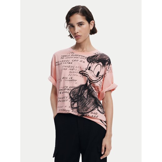 Desigual T-Shirt Donald 25SWTKAH Różowy Loose Fit ze sklepu MODIVO w kategorii Bluzki damskie - zdjęcie 182614099