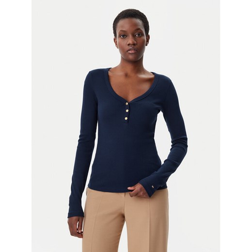 Tommy Hilfiger Bluzka Henley WW0WW43905 Granatowy Slim Fit ze sklepu MODIVO w kategorii Bluzki damskie - zdjęcie 182615208
