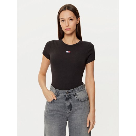 Tommy Jeans T-Shirt DW0DW20463 Czarny Slim Fit ze sklepu MODIVO w kategorii Bluzki damskie - zdjęcie 182615728