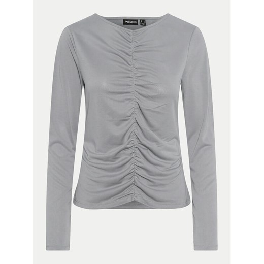 Pieces Bluzka Anora 17151339 Szary Slim Fit ze sklepu MODIVO w kategorii Bluzki damskie - zdjęcie 182616305