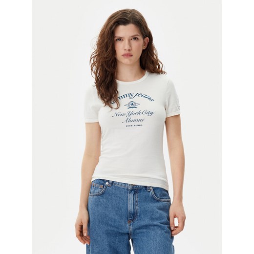 Tommy Jeans T-Shirt Nyc Ringer DW0DW20323 Écru Slim Fit ze sklepu MODIVO w kategorii Bluzki damskie - zdjęcie 182616945