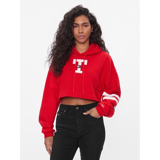 Tommy Jeans Bluza Letterman Flag DW0DW16122 Czerwony Relaxed Fit ze sklepu MODIVO w kategorii Bluzy damskie - zdjęcie 182616968