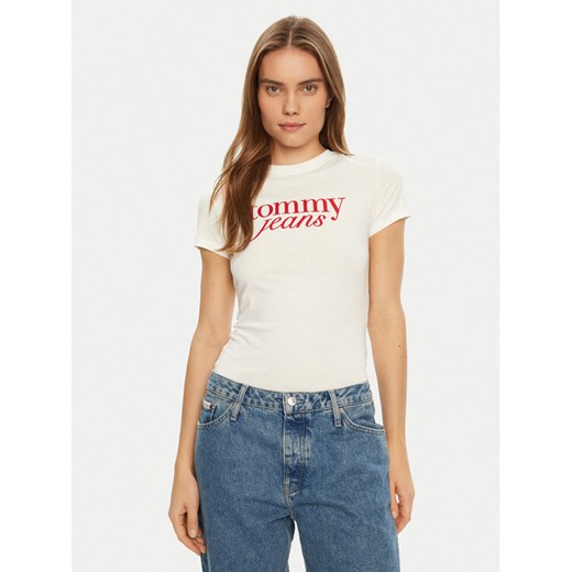 Tommy Jeans T-Shirt Essential DW0DW19447 Biały Slim Fit ze sklepu MODIVO w kategorii Bluzki damskie - zdjęcie 182617076