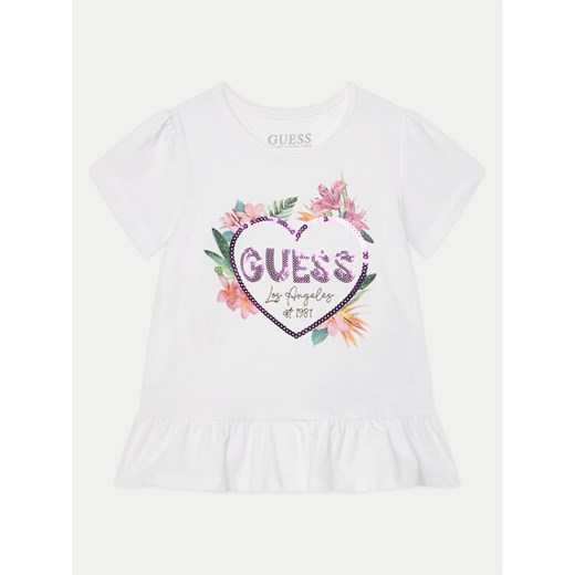 Guess T-Shirt K5GI10 K6YW4 Biały Regular Fit ze sklepu MODIVO w kategorii Bluzki dziewczęce - zdjęcie 182617677