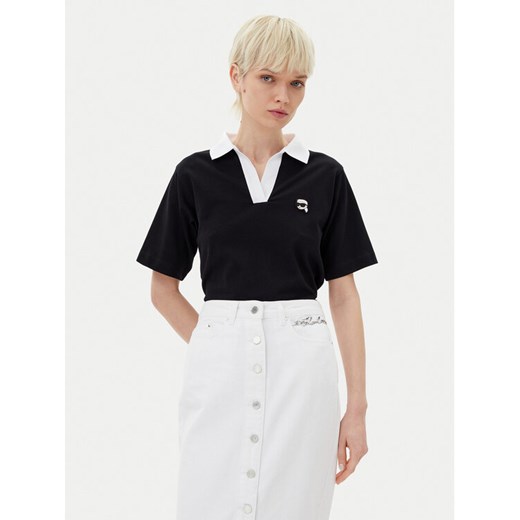 KARL LAGERFELD Polo A2W17111 Czarny Regular Fit ze sklepu MODIVO w kategorii Bluzki damskie - zdjęcie 182617949
