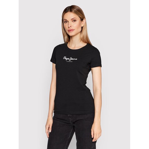 Pepe Jeans T-Shirt New Virginia PL505202 Czarny Slim Fit ze sklepu MODIVO w kategorii Bluzki damskie - zdjęcie 182617969