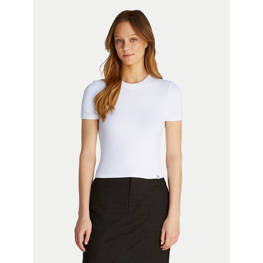 Calvin Klein Jeans T-Shirt J20J225239 Biały Slim Fit ze sklepu MODIVO w kategorii Bluzki damskie - zdjęcie 182618008