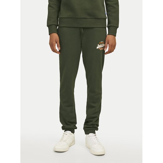 Jack&Jones Junior Spodnie dresowe Logo 12258850 Zielony Slim Fit Jack&jones Junior 140 MODIVO