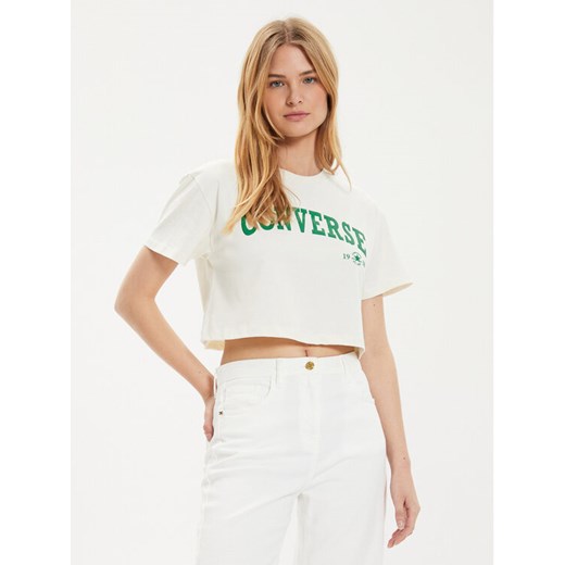 Converse T-Shirt W Retro Chuck Cropped Tee 10027151-A03 Écru Regular Fit ze sklepu MODIVO w kategorii Bluzki damskie - zdjęcie 182618956