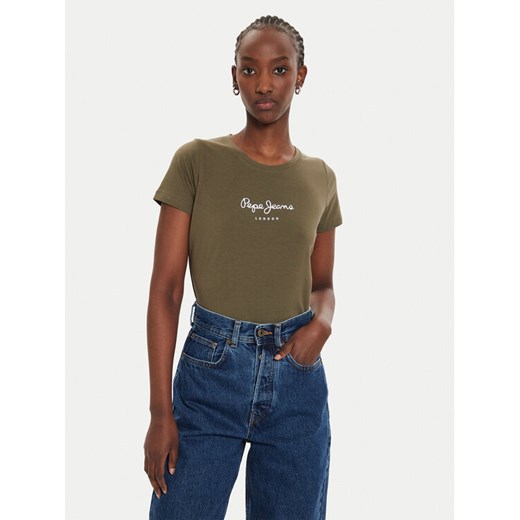Pepe Jeans T-Shirt New Virginia PL505202 Zielony Slim Fit ze sklepu MODIVO w kategorii Bluzki damskie - zdjęcie 182619085