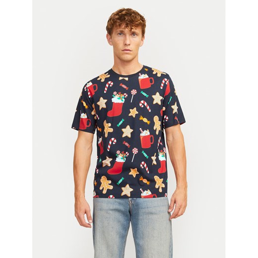 Jack&Jones T-Shirt Xmas Merry 12265399 Granatowy Standard Fit ze sklepu MODIVO w kategorii T-shirty męskie - zdjęcie 182619098