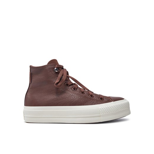Converse Trampki Chuck Taylor All Star Lift Platform Water Repellent Leather A10362C Brązowy ze sklepu MODIVO w kategorii Trampki damskie - zdjęcie 182619135