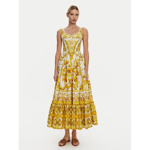 Dolce&Gabbana Sukienka letnia F6AEIT HH5A1 Żółty Regular Fit ze sklepu MODIVO w kategorii Sukienki - zdjęcie 182619446