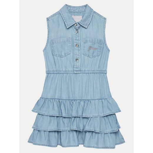 Guess Sukienka jeansowa K5RK19 D3X30 Niebieski Regular Fit ze sklepu MODIVO w kategorii Sukienki dziewczęce - zdjęcie 182619535