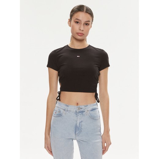 Tommy Jeans T-Shirt DW0DW17902 Czarny Slim Fit ze sklepu MODIVO w kategorii Bluzki damskie - zdjęcie 182619998