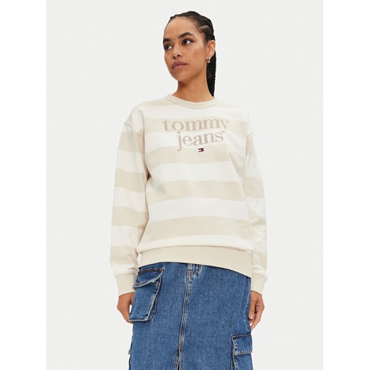 Tommy Jeans Bluza Ess Logo DW0DW19041 Beżowy Relaxed Fit ze sklepu MODIVO w kategorii Bluzy damskie - zdjęcie 182620716