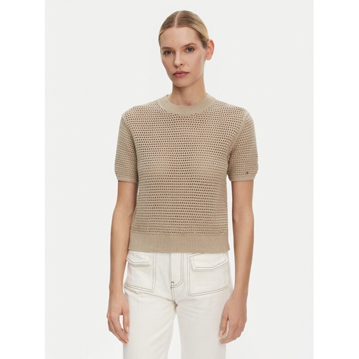 Tommy Hilfiger Sweter Pointelle WW0WW45950 Beżowy Regular Fit ze sklepu MODIVO w kategorii Swetry damskie - zdjęcie 182620768