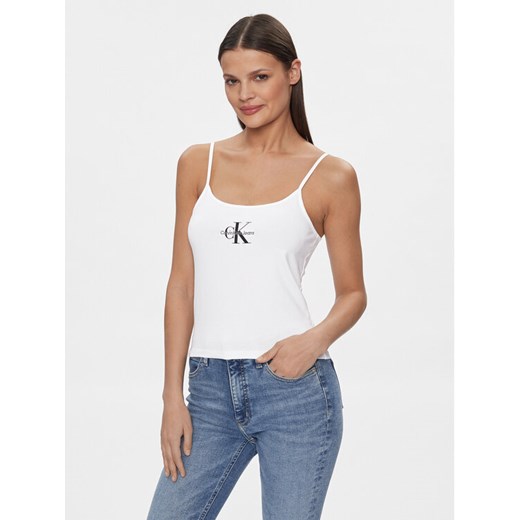 Calvin Klein Jeans Top Monologo J20J223105 Biały Slim Fit ze sklepu MODIVO w kategorii Bluzki damskie - zdjęcie 182620796
