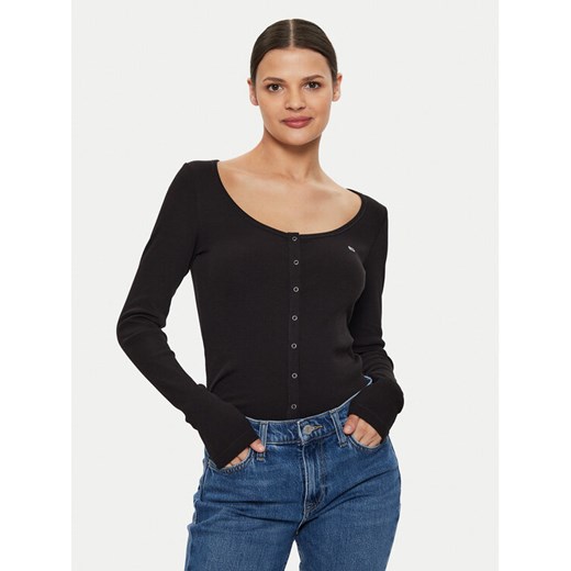 Tommy Jeans Bluzka DW0DW18431 Czarny Slim Fit ze sklepu MODIVO w kategorii Bluzki damskie - zdjęcie 182621277