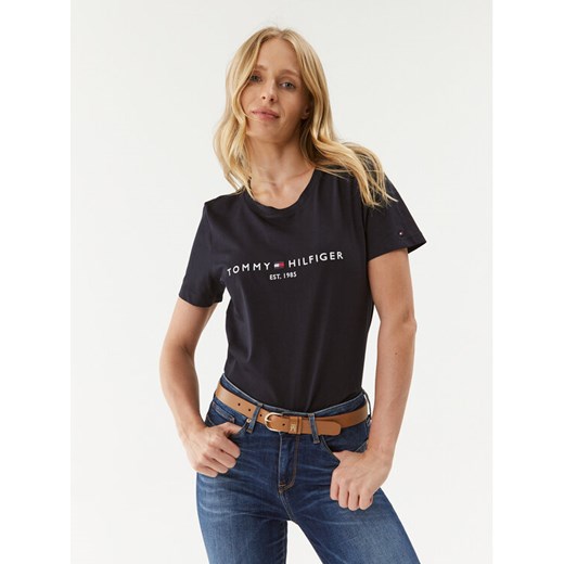 Tommy Hilfiger T-Shirt Heritage C-Nk WW0WW31999 Granatowy Regular Fit ze sklepu MODIVO w kategorii Bluzki damskie - zdjęcie 182621989