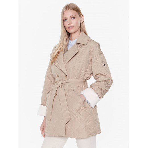 Tommy Hilfiger Kurtka przejściowa Quilted WW0WW37268 Beżowy Loose Fit ze sklepu MODIVO w kategorii Płaszcze damskie - zdjęcie 182622395