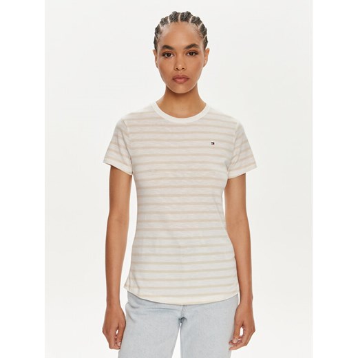 Tommy Hilfiger T-Shirt 1985 WW0WW37857 Beżowy Slim Fit ze sklepu MODIVO w kategorii Bluzki damskie - zdjęcie 182622545