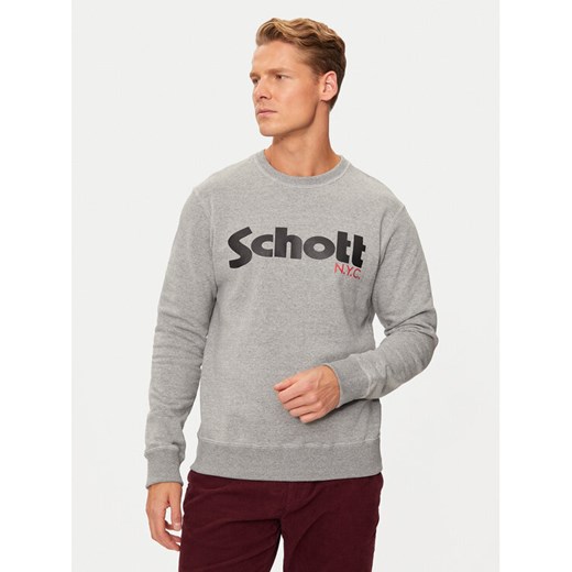 SCHOTT N.Y.C. Bluza SWCREW Szary Regular Fit ze sklepu MODIVO w kategorii Bluzy męskie - zdjęcie 182622749