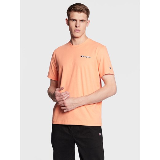 Champion T-Shirt Small Script Logo Embroidery 218006 Pomarańczowy Regular Fit ze sklepu MODIVO w kategorii T-shirty męskie - zdjęcie 182622829