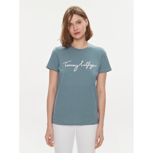 Tommy Hilfiger T-Shirt Signature WW0WW41674 Niebieski Regular Fit ze sklepu MODIVO w kategorii Bluzki damskie - zdjęcie 182622919