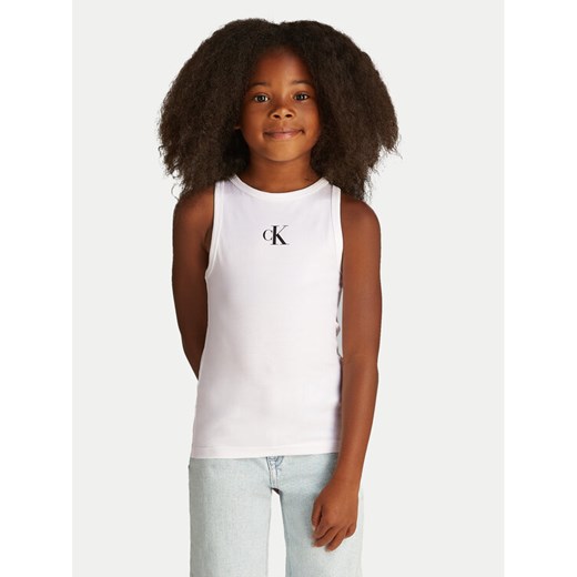 Calvin Klein Jeans Top Logo IG0IG02435 Biały Regular Fit ze sklepu MODIVO w kategorii Bluzki dziewczęce - zdjęcie 182623326