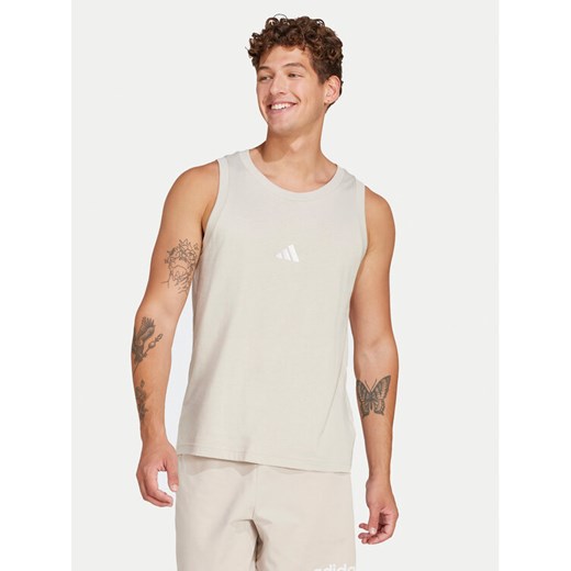 adidas Tank top Essentials Small Logo IN6177 Beżowy Regular Fit ze sklepu MODIVO w kategorii T-shirty męskie - zdjęcie 182623407