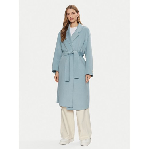 Calvin Klein Płaszcz wełniany K20K207813 Błękitny Regular Fit ze sklepu MODIVO w kategorii Płaszcze damskie - zdjęcie 182623987