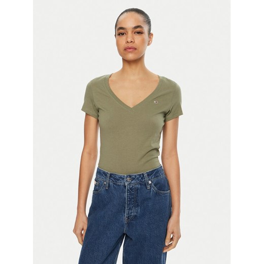 Tommy Jeans T-Shirt DW0DW20458 Zielony Slim Fit ze sklepu MODIVO w kategorii Bluzki damskie - zdjęcie 182624299