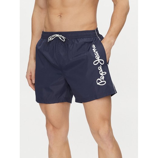 Pepe Jeans Szorty kąpielowe Logo Swimshort PMB10393 Granatowy Regular Fit ze sklepu MODIVO w kategorii Kąpielówki - zdjęcie 182624488