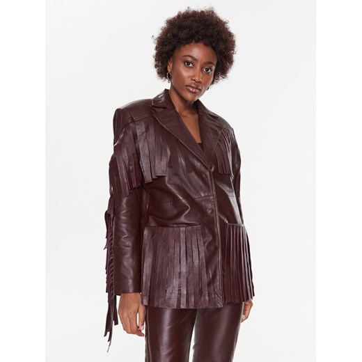 Remain Kurtka skórzana Leather Fringed RM2051 Bordowy Regular Fit ze sklepu MODIVO w kategorii Kurtki damskie - zdjęcie 182626236